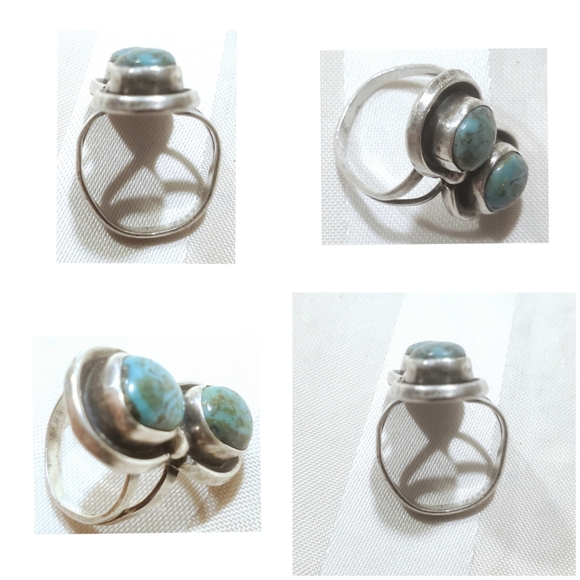 Vtg Navajo Double Nugget Turquoise Statement Ring 925 Sterling Silver Sz 7 - Picture 7 of 16